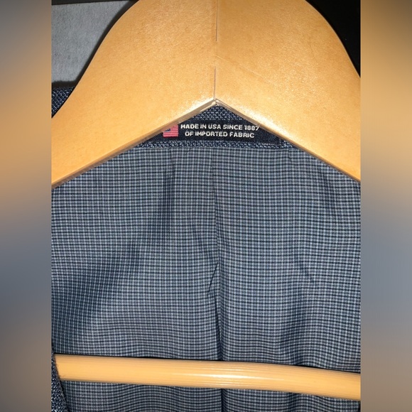Mens Hart Schaffner Marx 43R Gray Blue Plaid Wool Made in USA Blazer Suit Coat - Picture 3 of 15